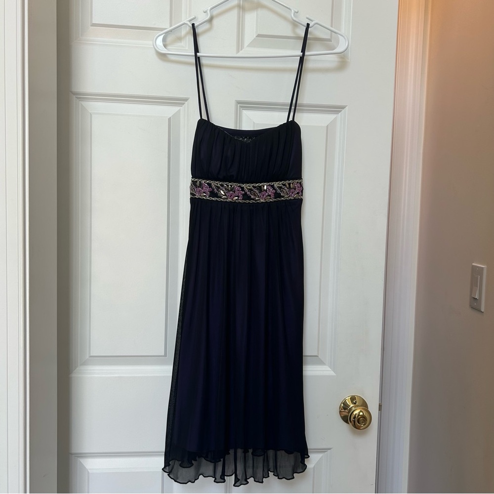 City Triangles Black Dress with Purple Details Embellished Beaded Accent Medium
